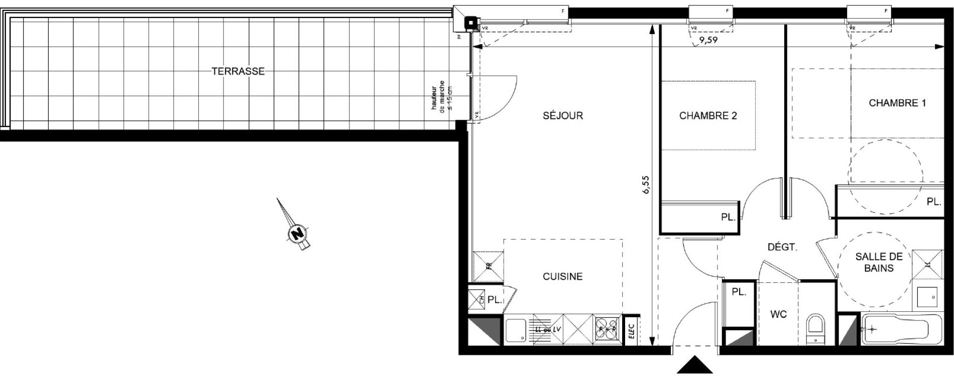 Appartement T3 de 60,51 m2 &agrave; Colomiers Les fenassiers