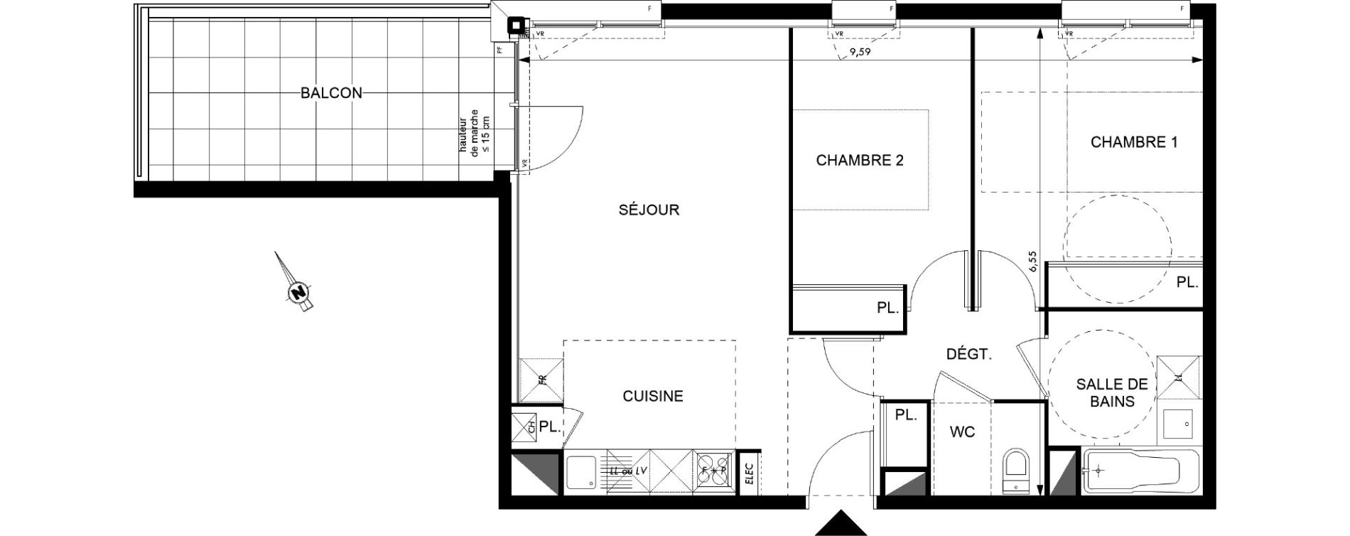Appartement T3 de 60,49 m2 &agrave; Colomiers Les fenassiers