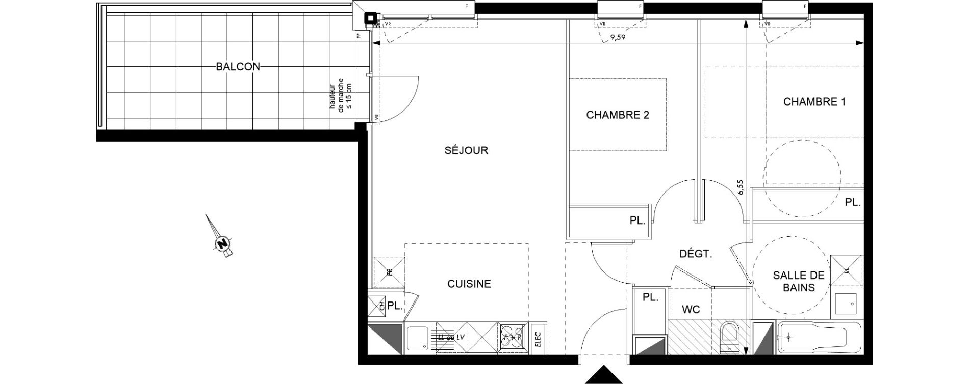 Appartement T3 de 60,49 m2 &agrave; Colomiers Les fenassiers