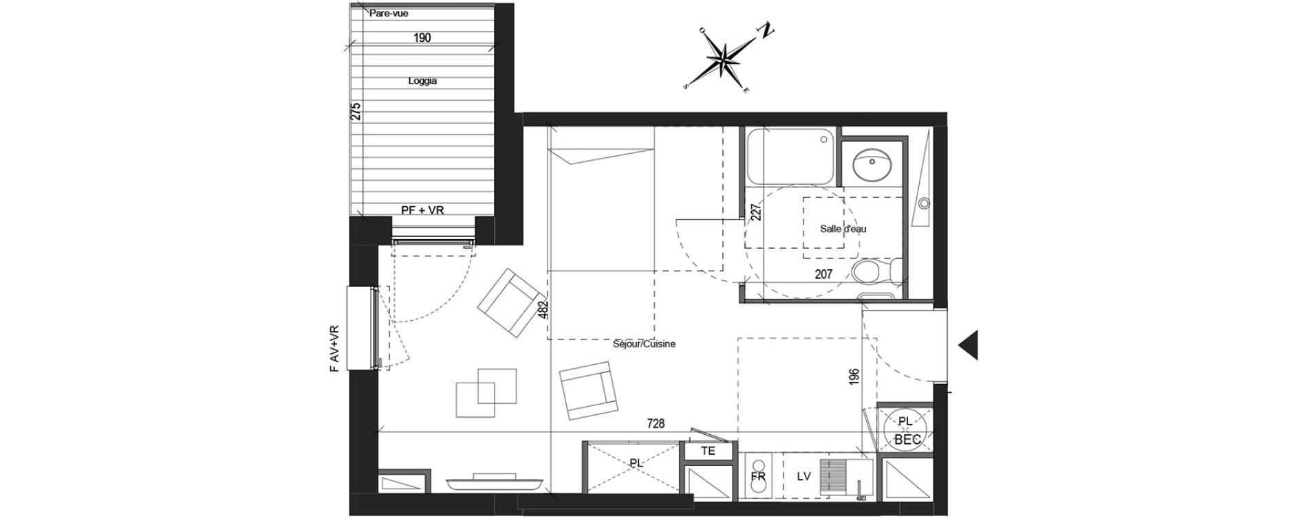 Appartement T1 de 29,80 m2 &agrave; Colomiers Centre