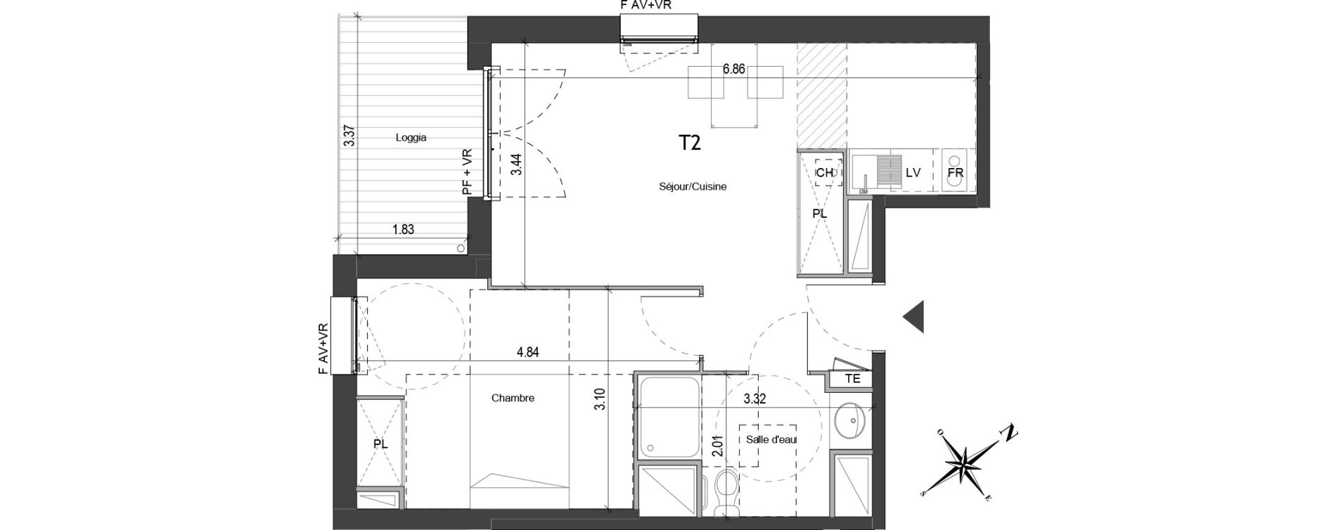Appartement T2 de 42,40 m2 &agrave; Colomiers Centre