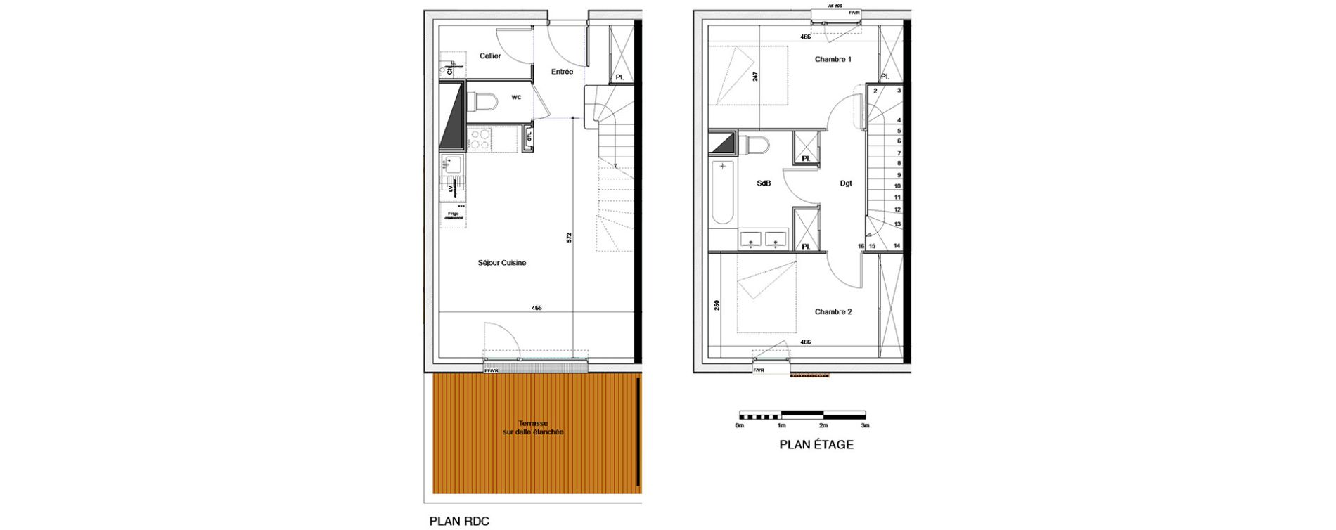 Duplex T3 de 65,40 m2 &agrave; Colomiers Les ramassiers