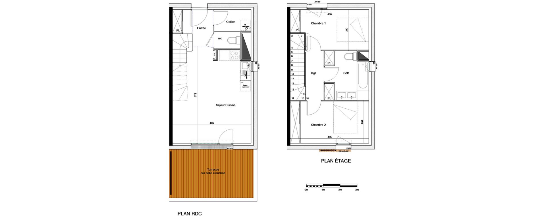 Duplex T3 de 65,50 m2 &agrave; Colomiers Les ramassiers