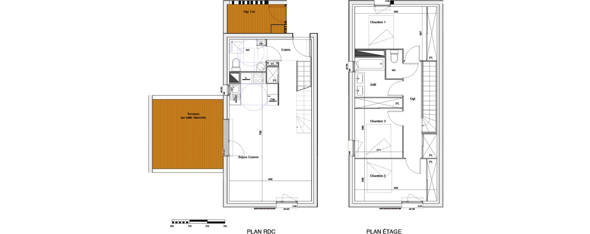 Duplex T4 de 85,70 m2 &agrave; Colomiers Les ramassiers