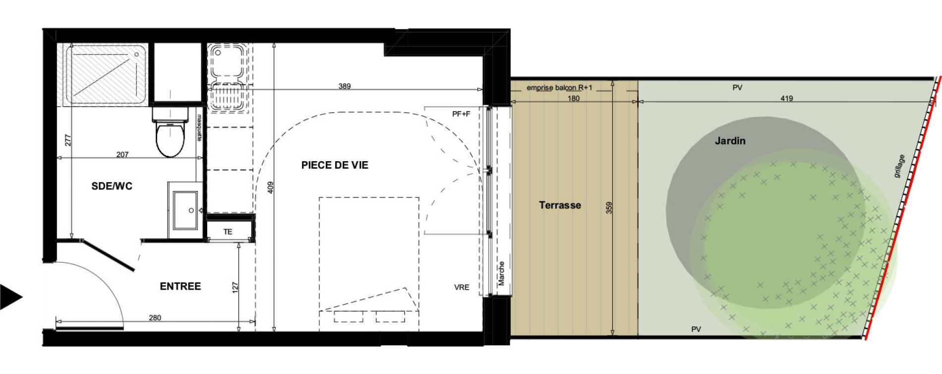 Appartement T1 de 23,06 m2 &agrave; Colomiers Centre