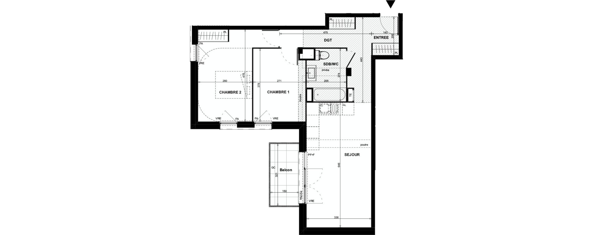 Appartement T3 de 63,36 m2 &agrave; Colomiers Centre