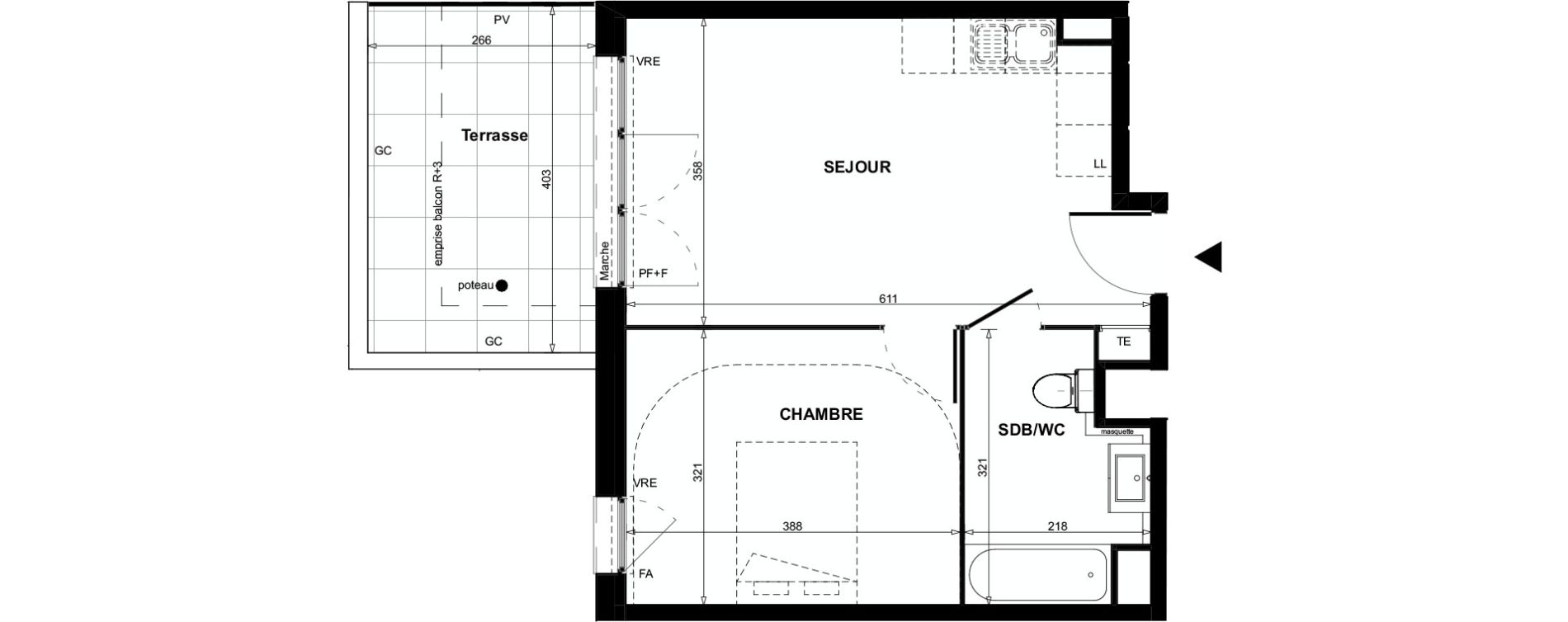 Appartement T2 de 39,05 m2 &agrave; Colomiers Centre