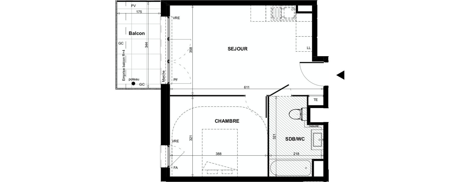 Appartement T2 de 39,05 m2 &agrave; Colomiers Centre