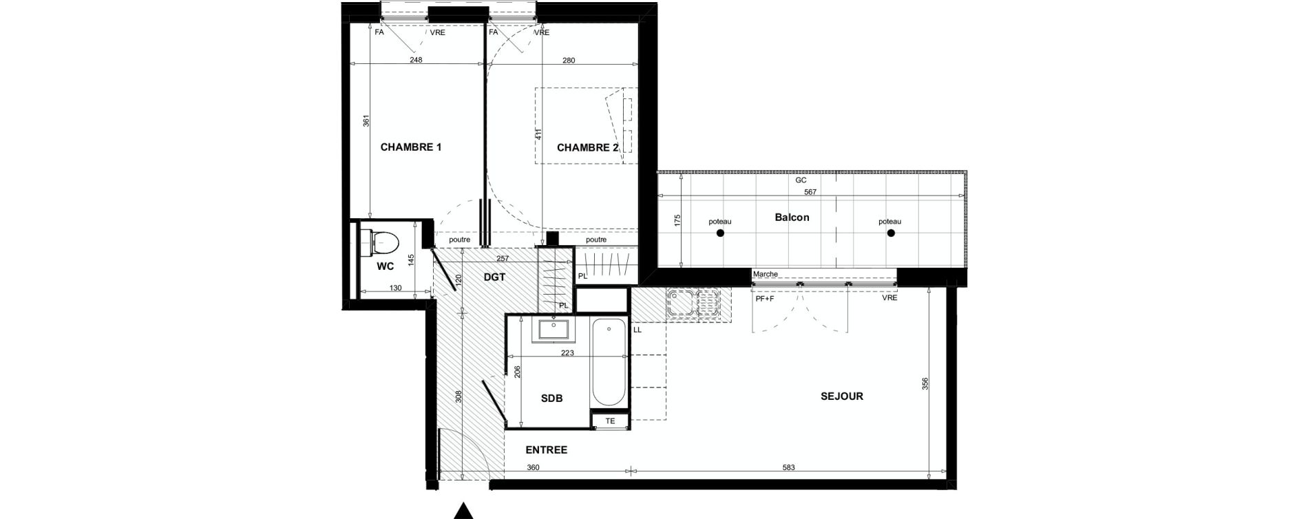 Appartement T3 de 57,78 m2 &agrave; Colomiers Centre