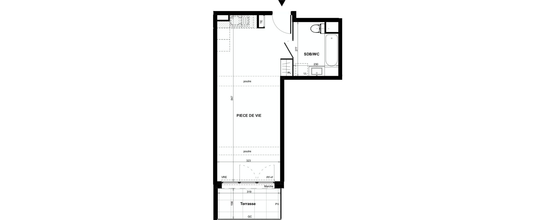 Appartement T1 de 34,69 m2 &agrave; Colomiers Centre