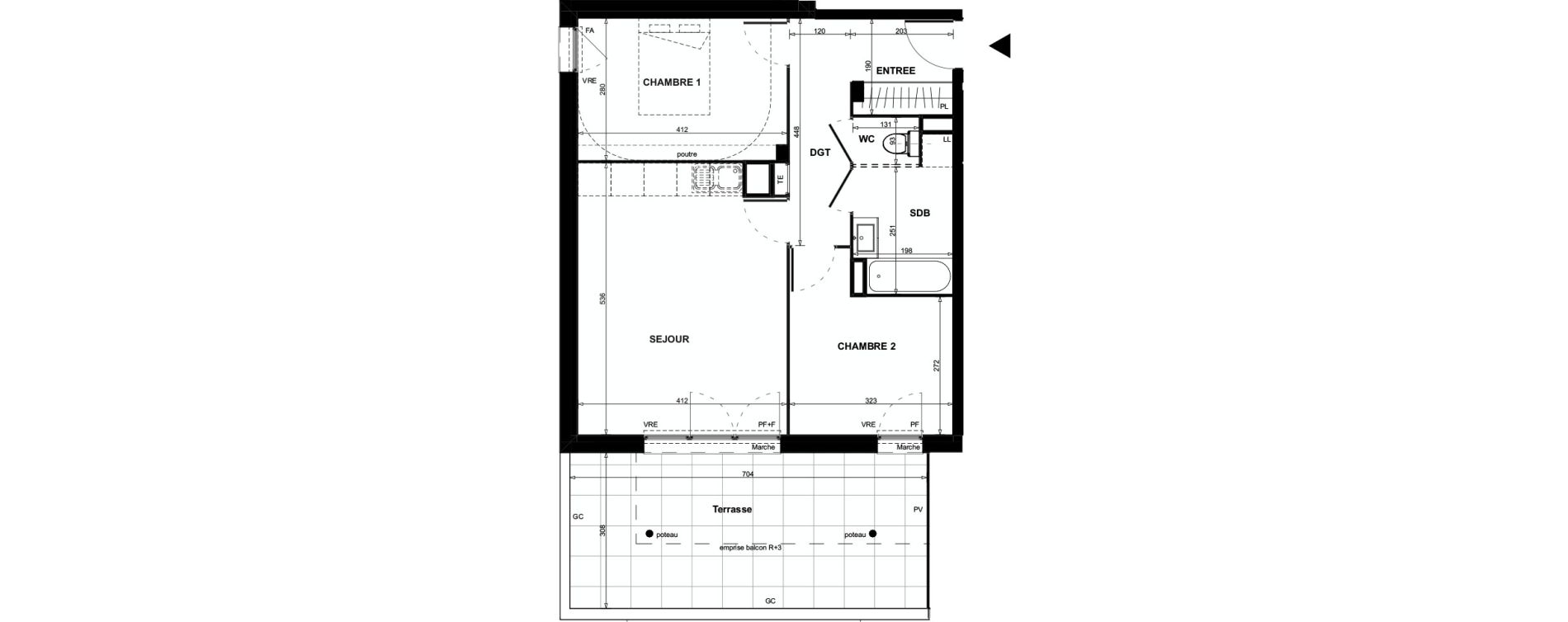 Appartement T3 de 58,39 m2 &agrave; Colomiers Centre