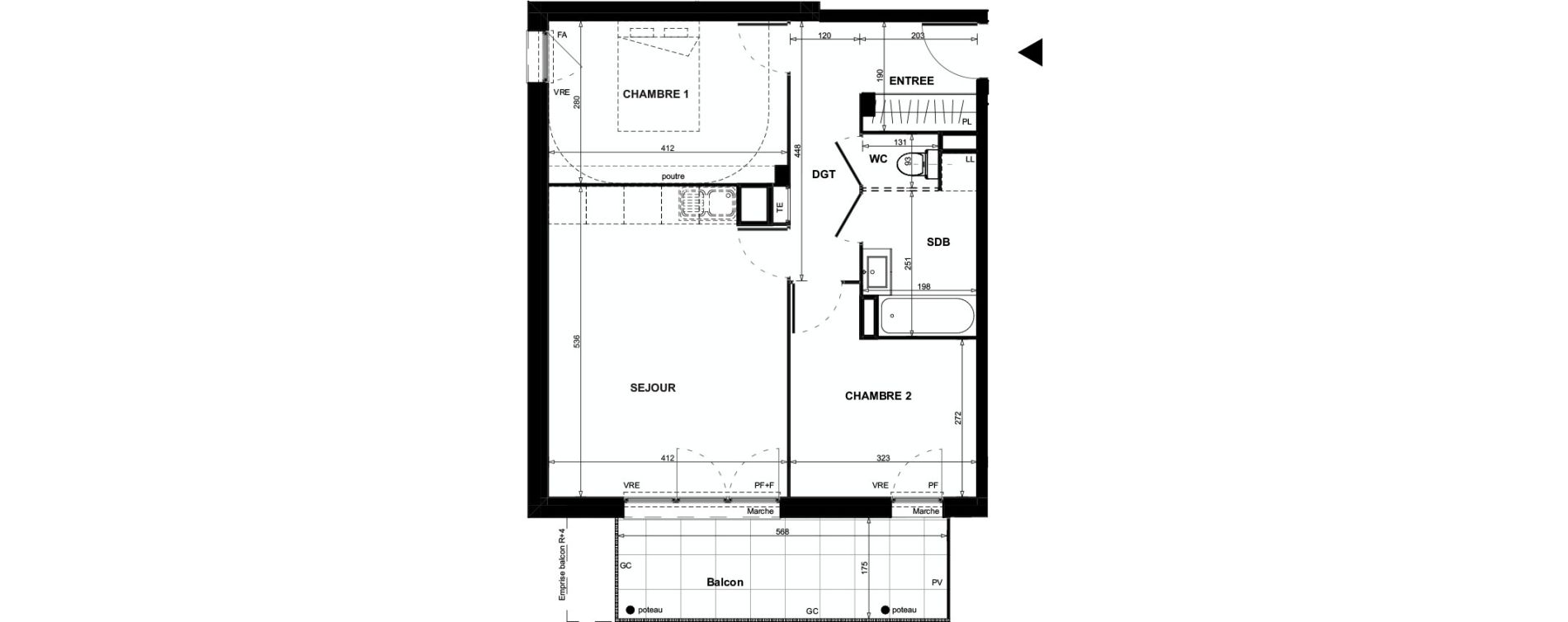 Appartement T3 de 58,39 m2 &agrave; Colomiers Centre