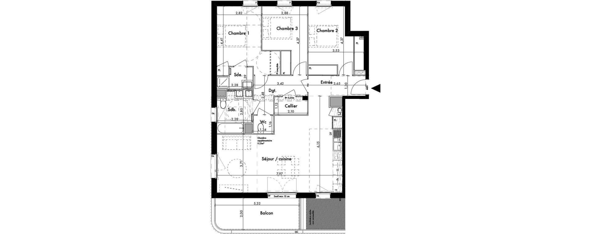 Appartement T4 de 96,50 m2 &agrave; Colomiers Les ramassiers