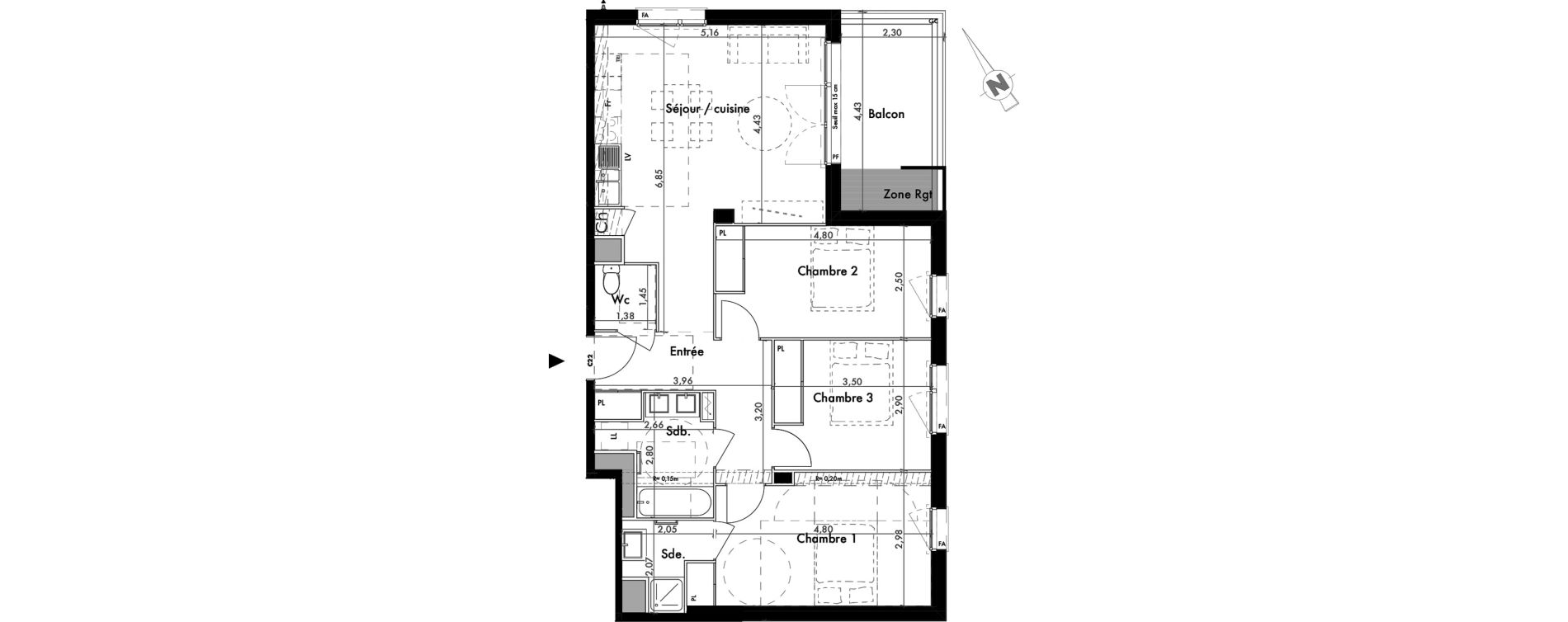 Appartement T4 de 81,29 m2 &agrave; Colomiers Les ramassiers