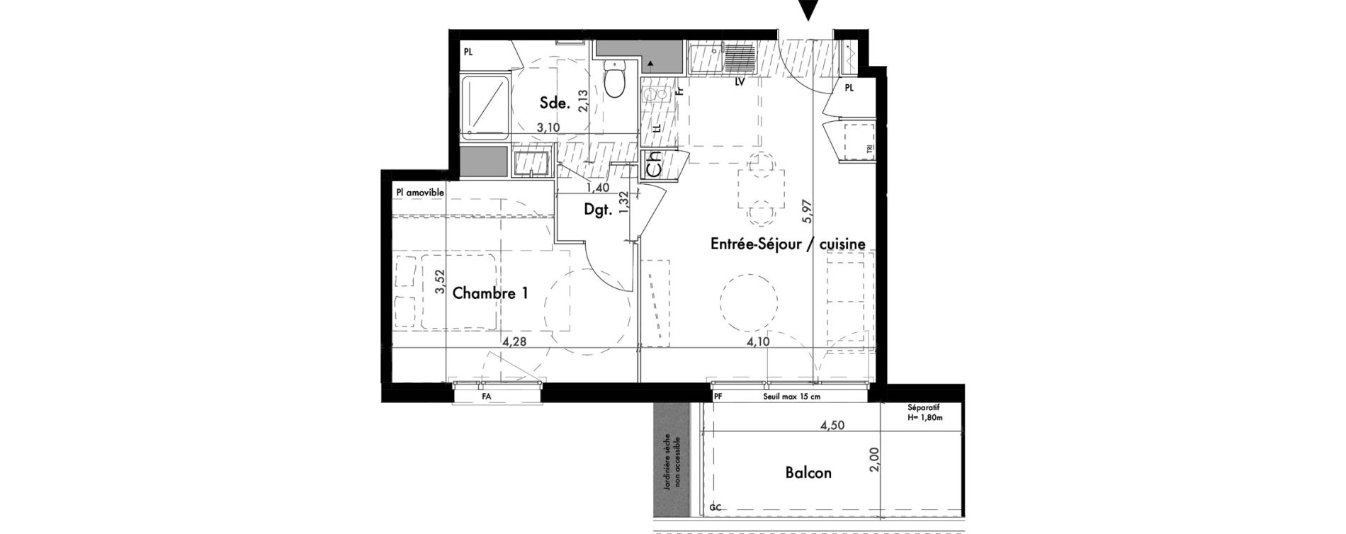 Appartement T2 de 44,88 m2 &agrave; Colomiers Les ramassiers