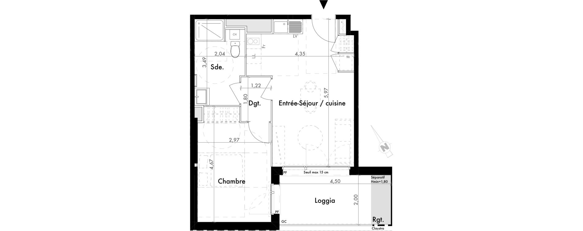 Appartement T2 de 42,56 m2 &agrave; Colomiers Les ramassiers