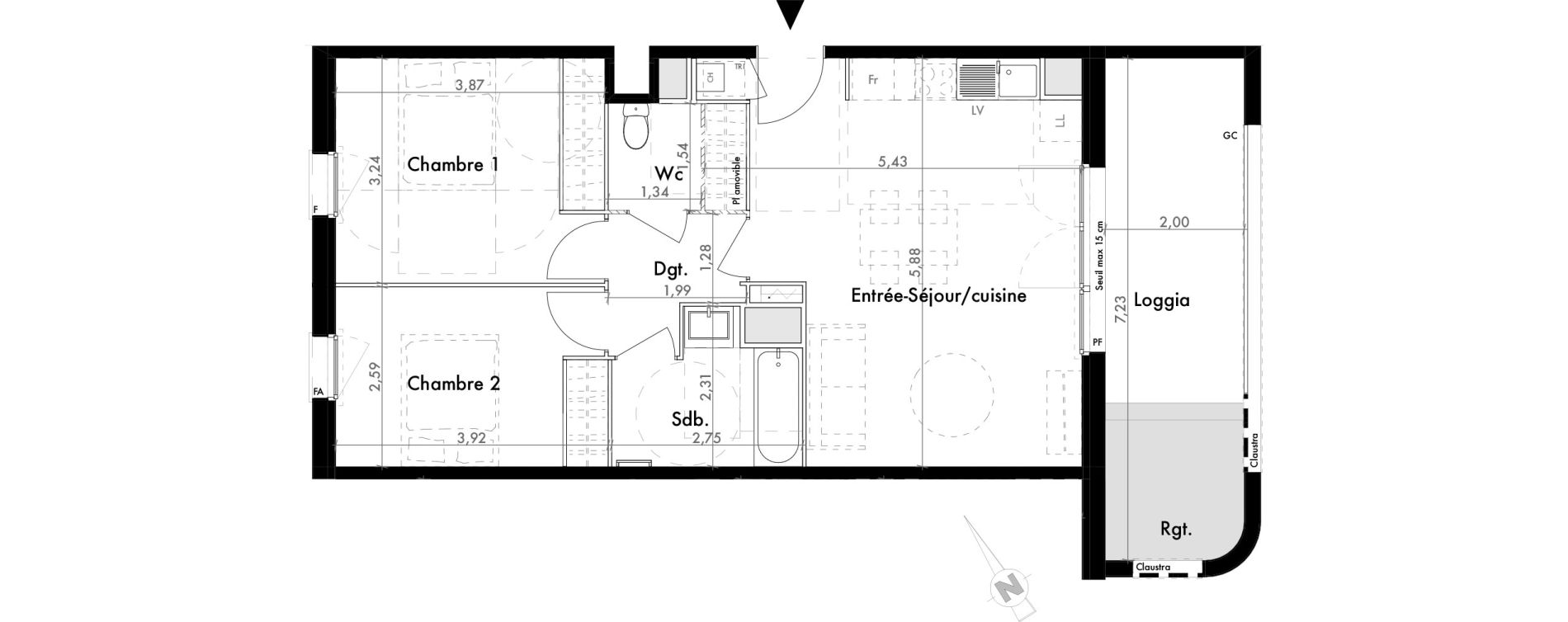 Appartement T3 de 60,02 m2 &agrave; Colomiers Les ramassiers