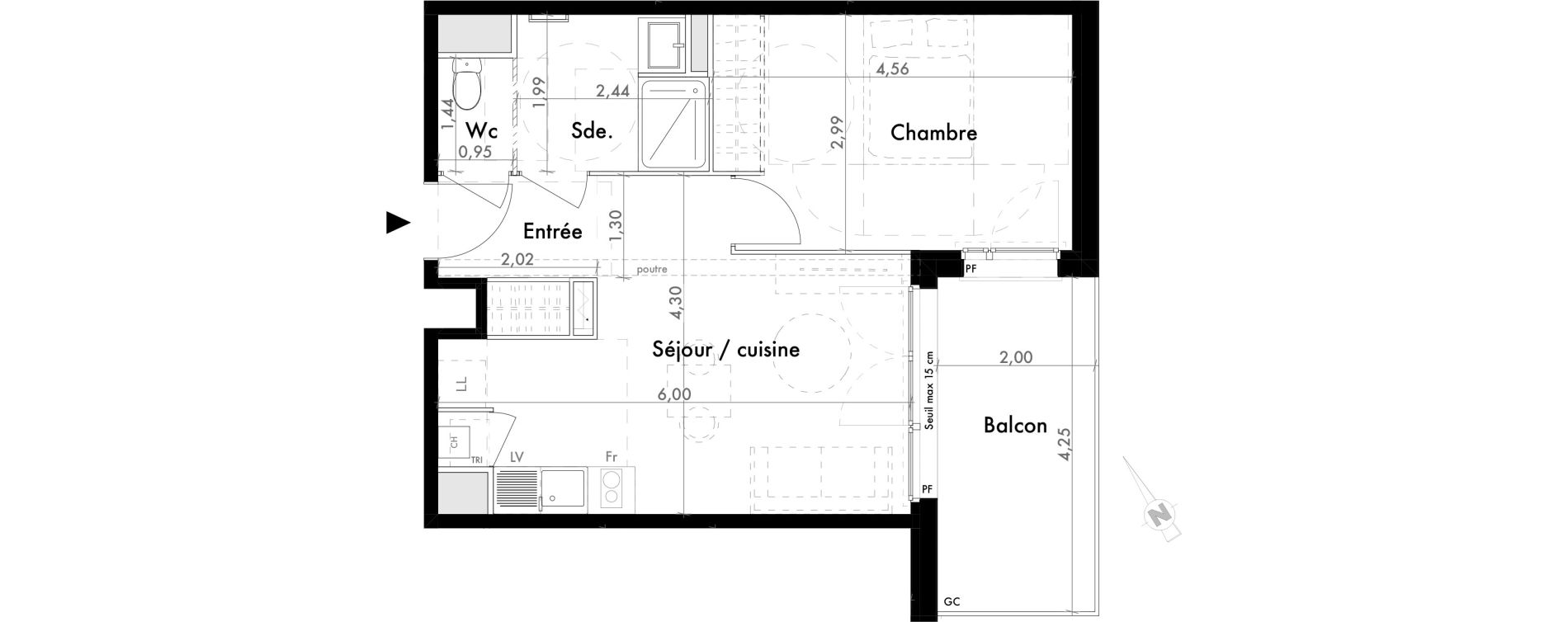 Appartement T2 de 41,56 m2 &agrave; Colomiers Les ramassiers