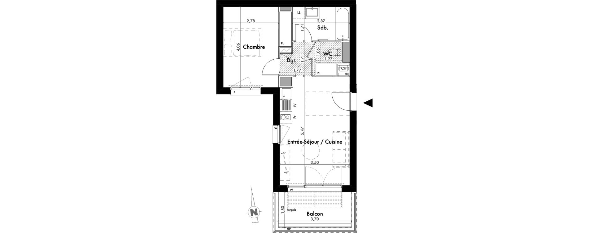 Appartement T2 de 41,15 m2 &agrave; Colomiers Les ramassiers
