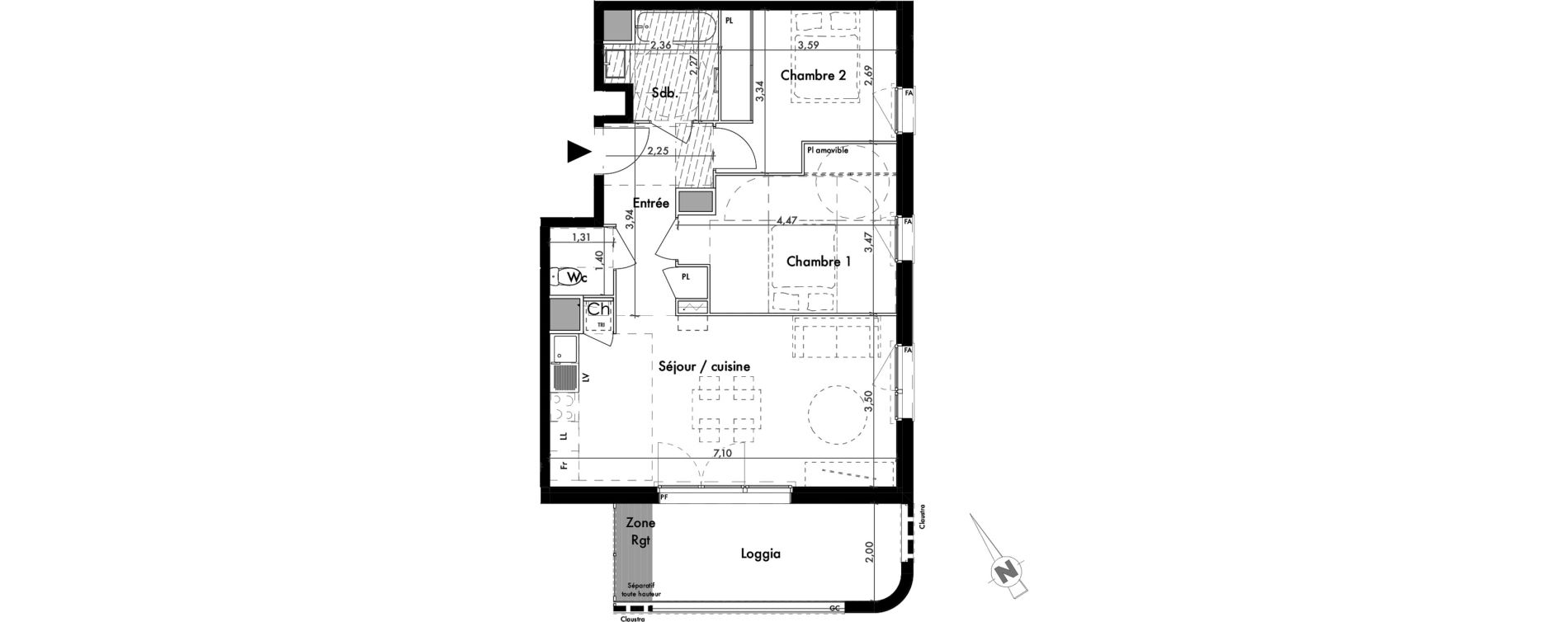 Appartement T3 de 61,19 m2 &agrave; Colomiers Les ramassiers