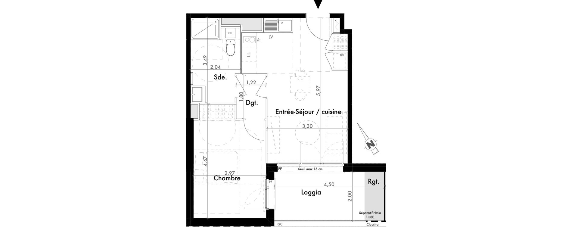 Appartement T2 de 42,64 m2 &agrave; Colomiers Les ramassiers