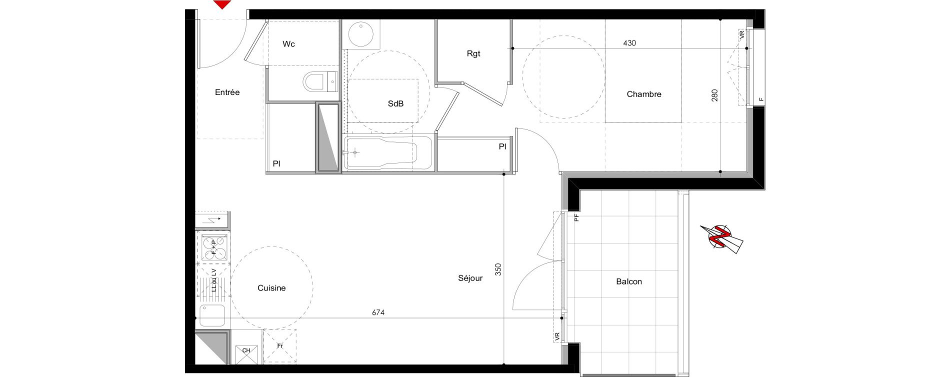Appartement T2 de 50,28 m2 &agrave; Colomiers Les ramassiers