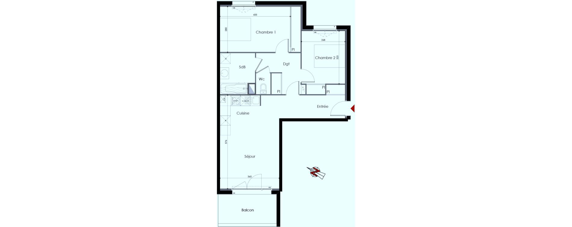 Appartement T3 de 63,09 m2 &agrave; Colomiers Les ramassiers