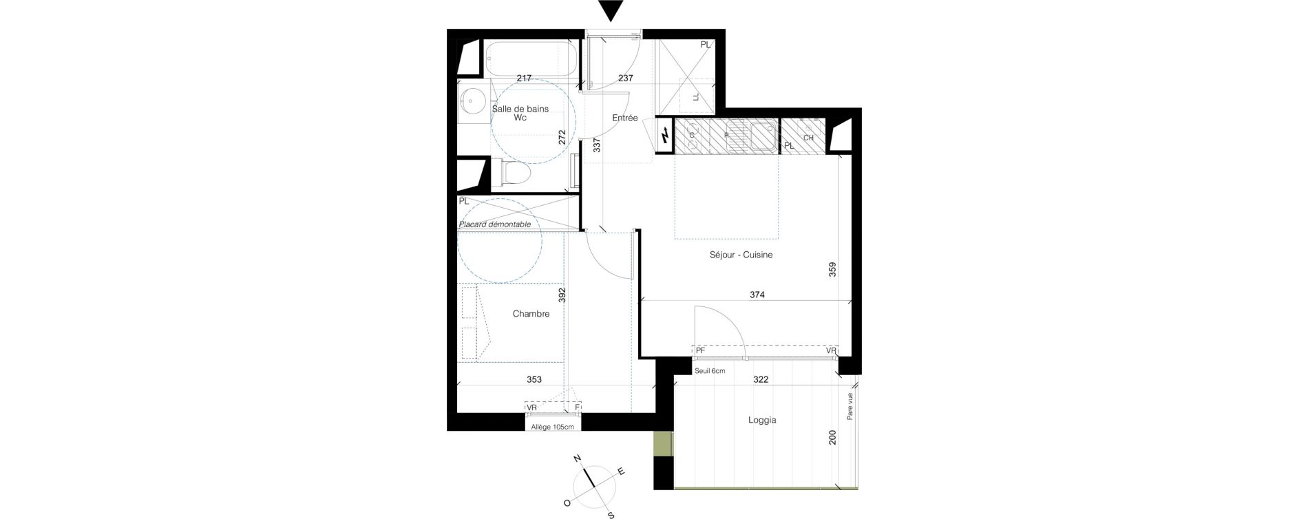 Appartement T2 de 37,88 m2 &agrave; Colomiers Les ramassiers