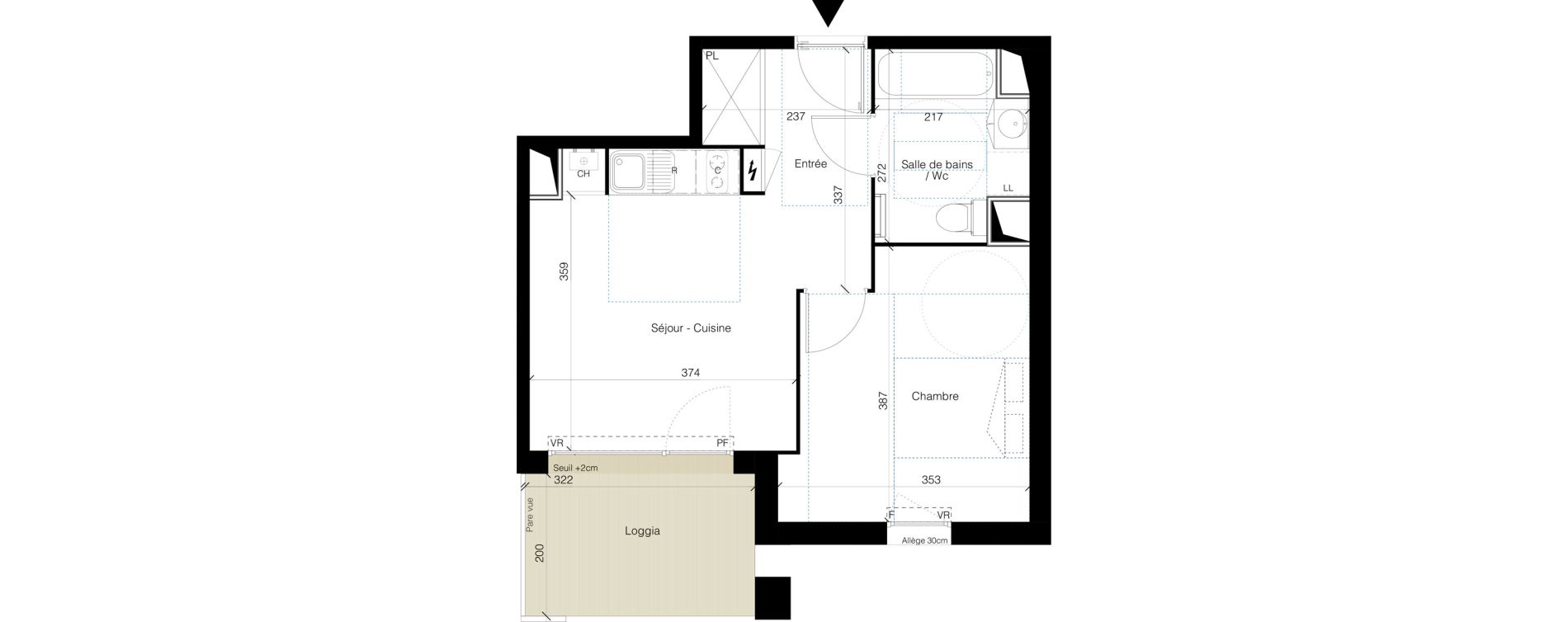 Appartement T2 de 37,86 m2 &agrave; Colomiers Les ramassiers