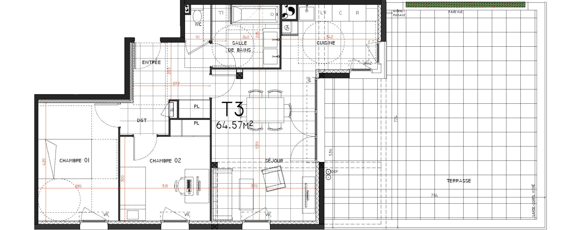 Appartement T3 de 64,57 m2 &agrave; Cornebarrieu Monges croix du sud