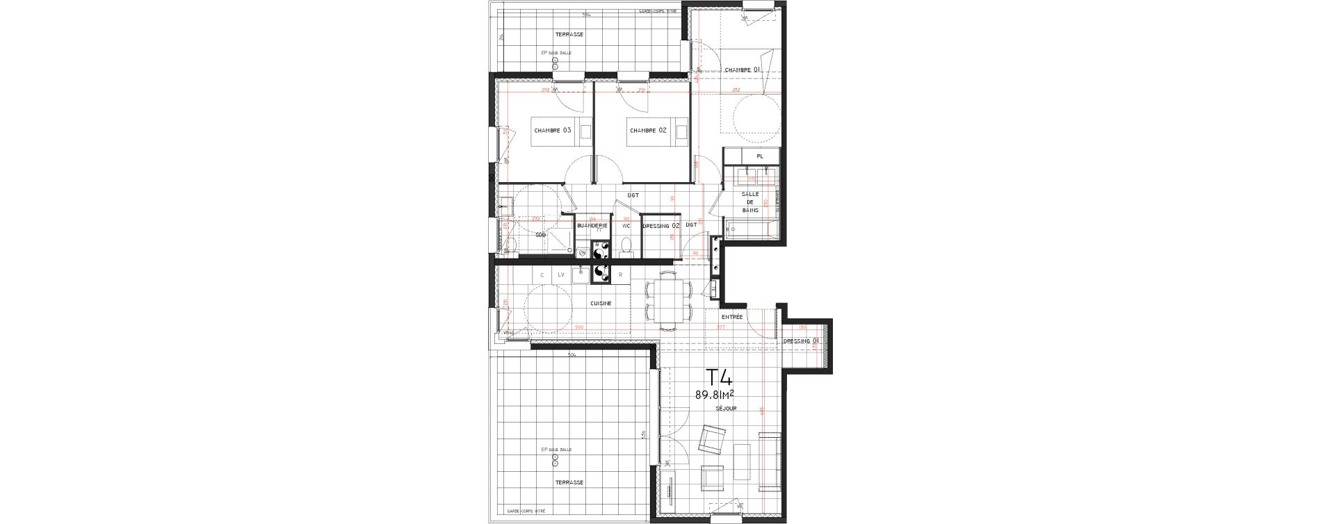 Appartement T4 de 89,81 m2 &agrave; Cornebarrieu Monges croix du sud