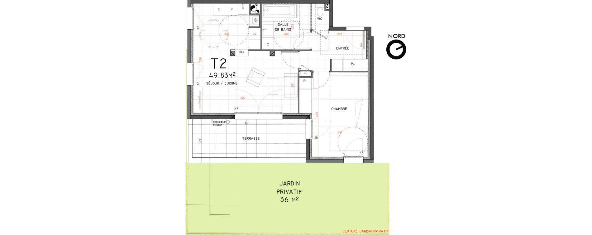 Appartement T2 de 49,83 m2 &agrave; Cornebarrieu Monges croix du sud