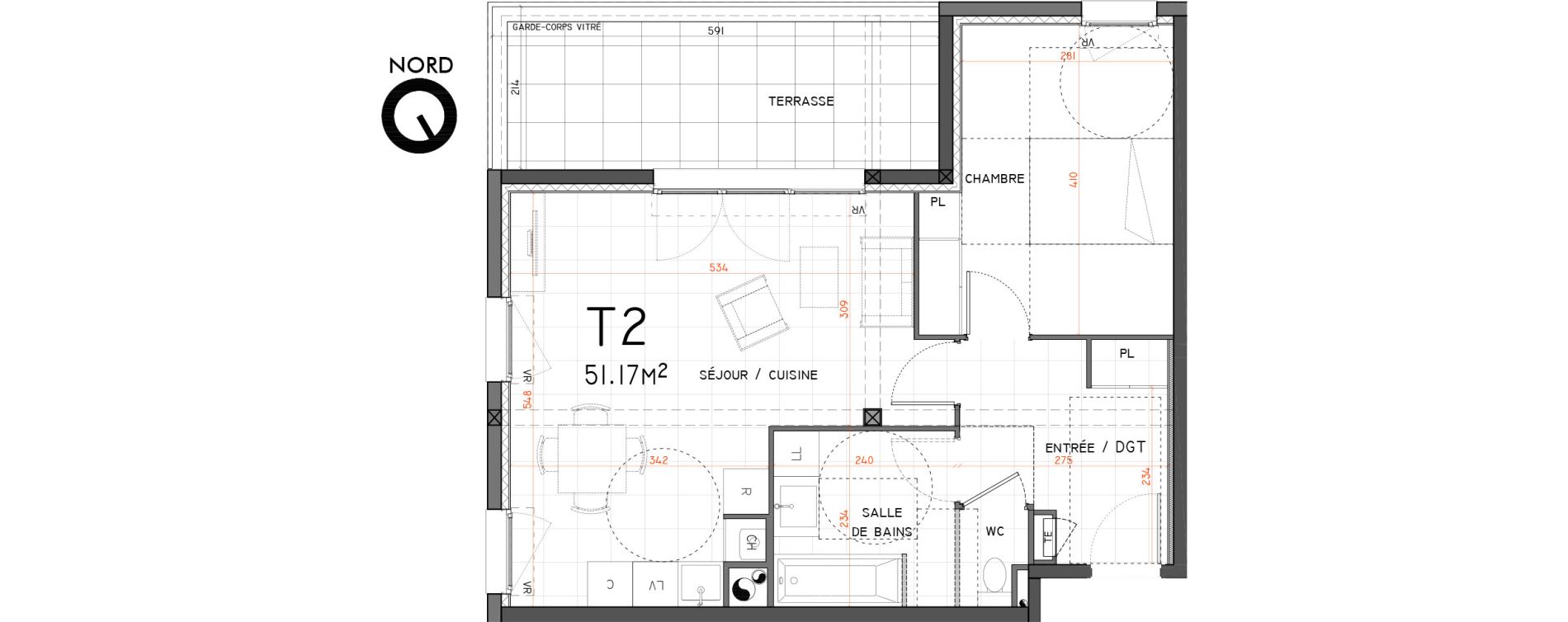 Appartement T2 de 51,17 m2 &agrave; Cornebarrieu Monges croix du sud