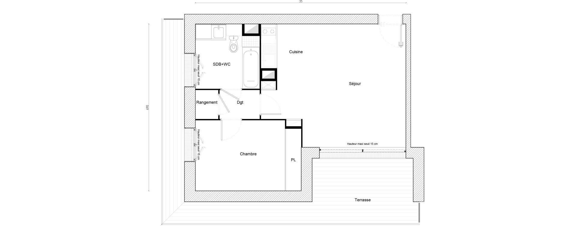 Appartement T2 de 50,55 m2 &agrave; Cornebarrieu Monges croix du sud