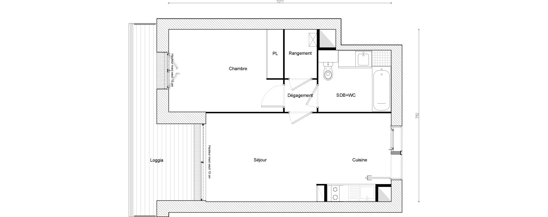 Appartement T2 de 46,50 m2 &agrave; Cornebarrieu Monges croix du sud