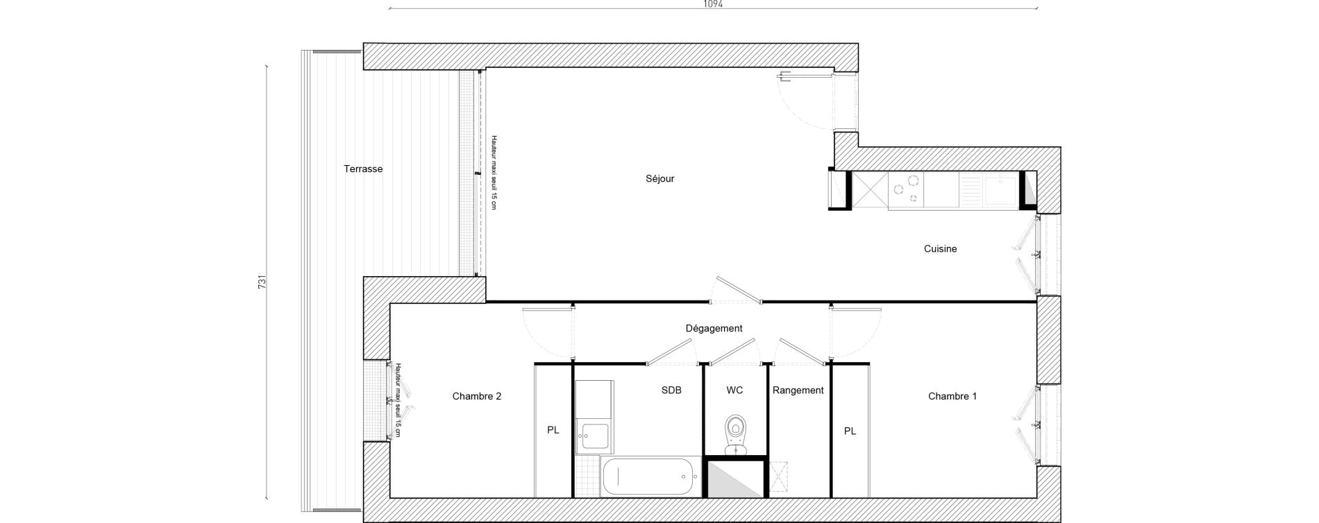 Appartement T3 de 64,80 m2 &agrave; Cornebarrieu Monges croix du sud