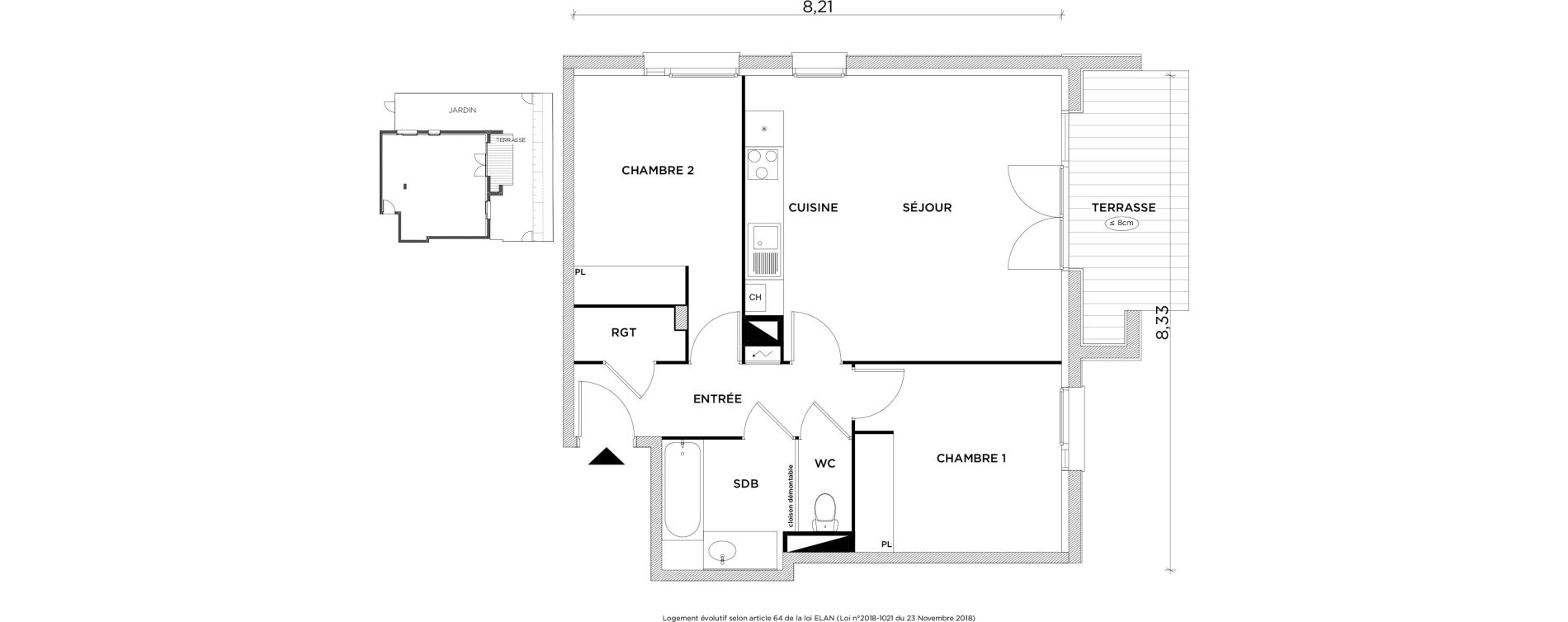 Appartement T3 de 61,42 m2 &agrave; Cornebarrieu Centre