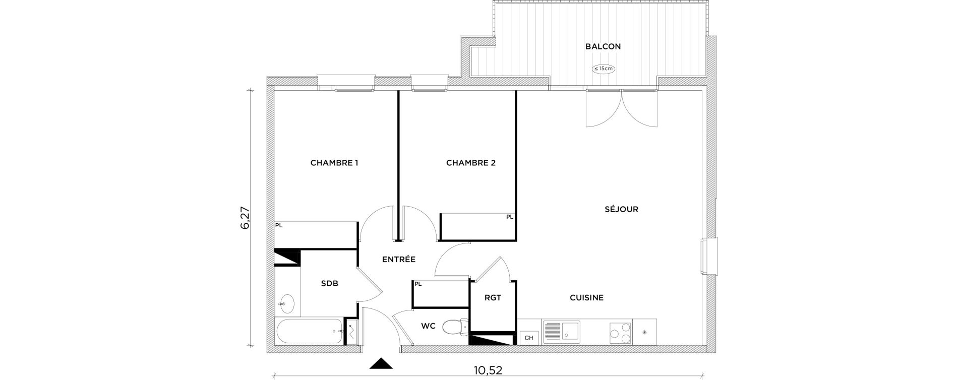 Appartement T3 de 63,86 m2 &agrave; Cornebarrieu Centre