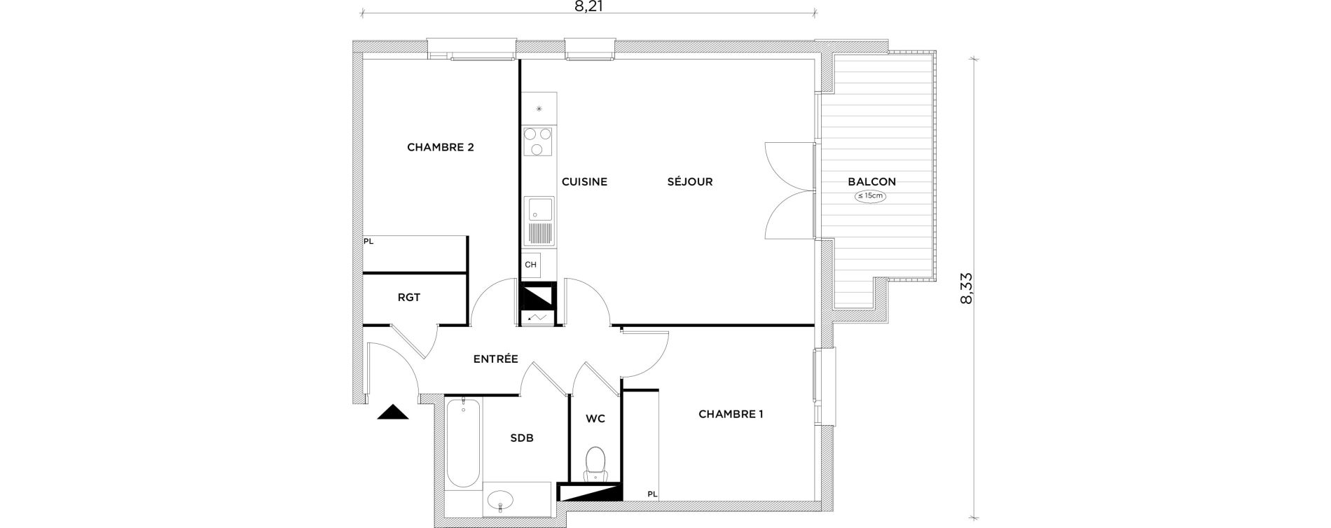 Appartement T3 de 61,49 m2 &agrave; Cornebarrieu Centre