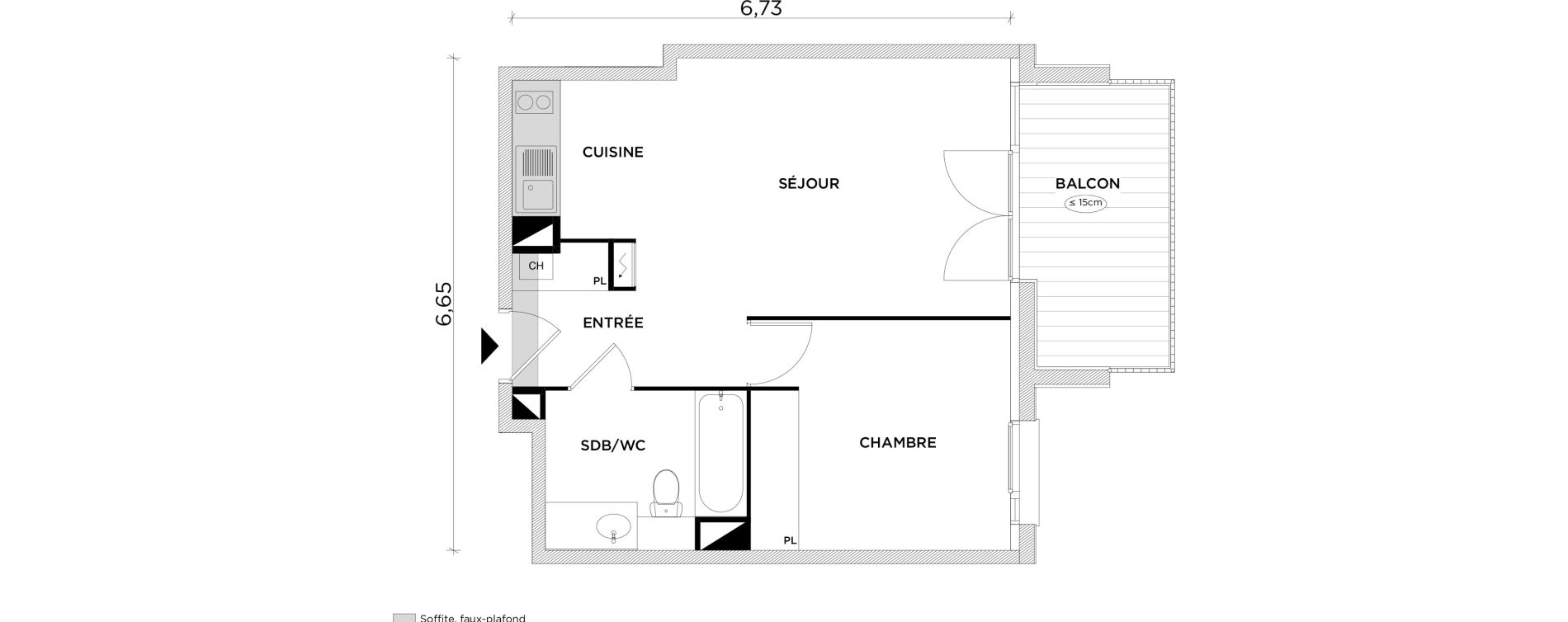 Appartement T2 de 41,66 m2 &agrave; Cornebarrieu Centre
