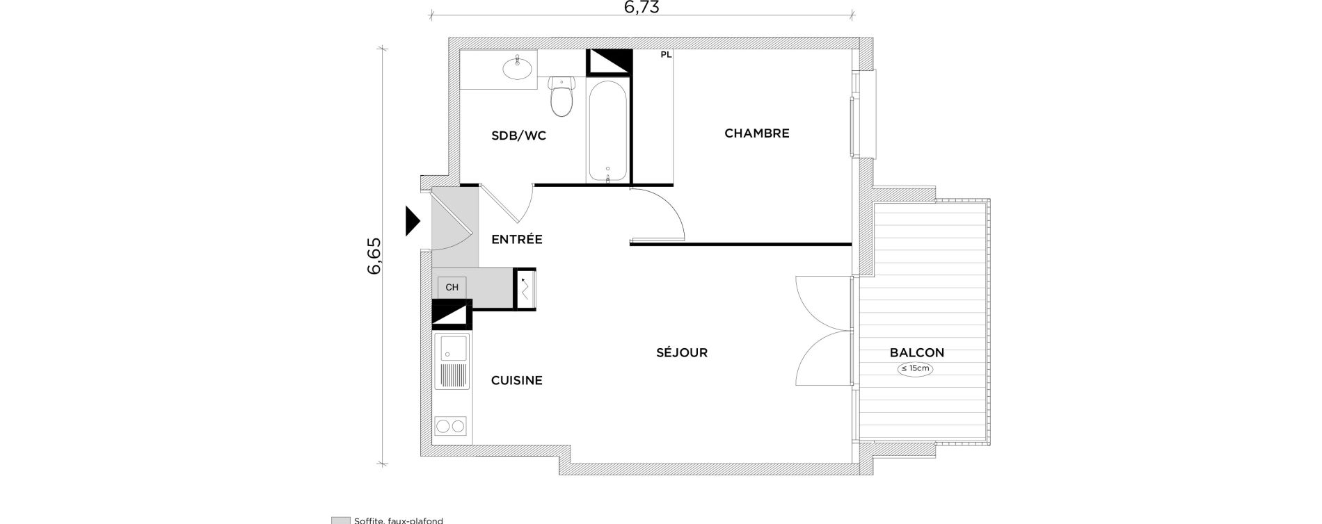 Appartement T2 de 41,66 m2 &agrave; Cornebarrieu Centre