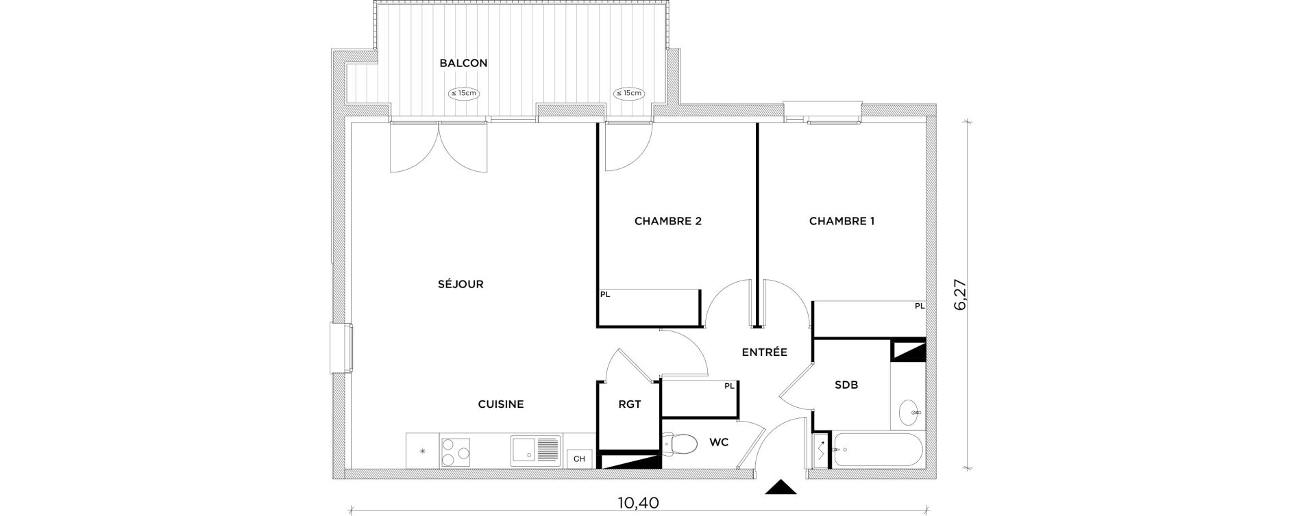 Appartement T3 de 63,11 m2 &agrave; Cornebarrieu Centre