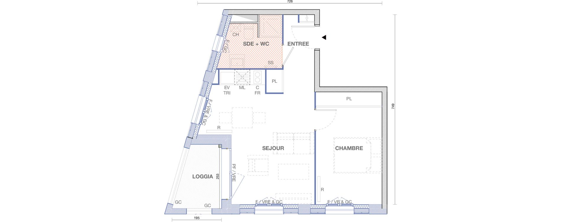 Appartement T2 de 37,98 m2 &agrave; Cornebarrieu Monges croix du sud