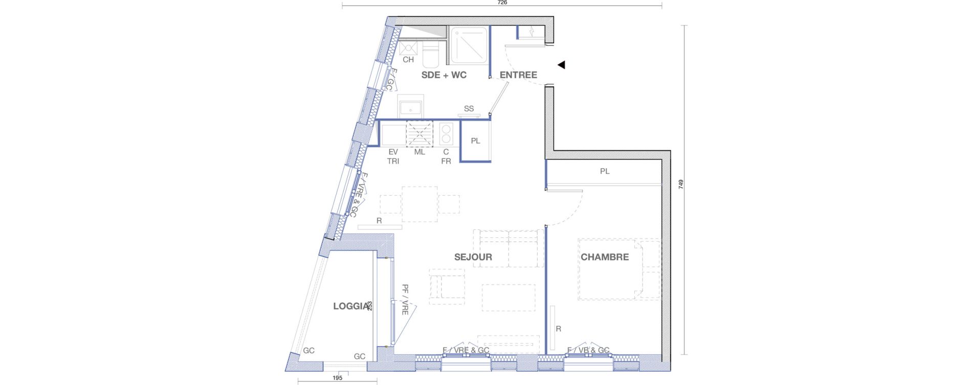 Appartement T2 de 38,46 m2 &agrave; Cornebarrieu Monges croix du sud