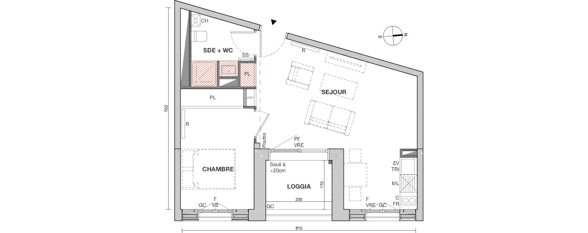 Appartement T2 de 38,84 m2 &agrave; Cornebarrieu Monges croix du sud