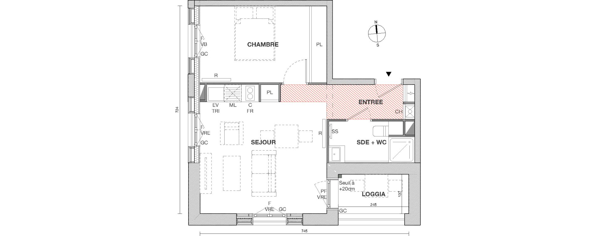 Appartement T2 de 39,00 m2 &agrave; Cornebarrieu Monges croix du sud