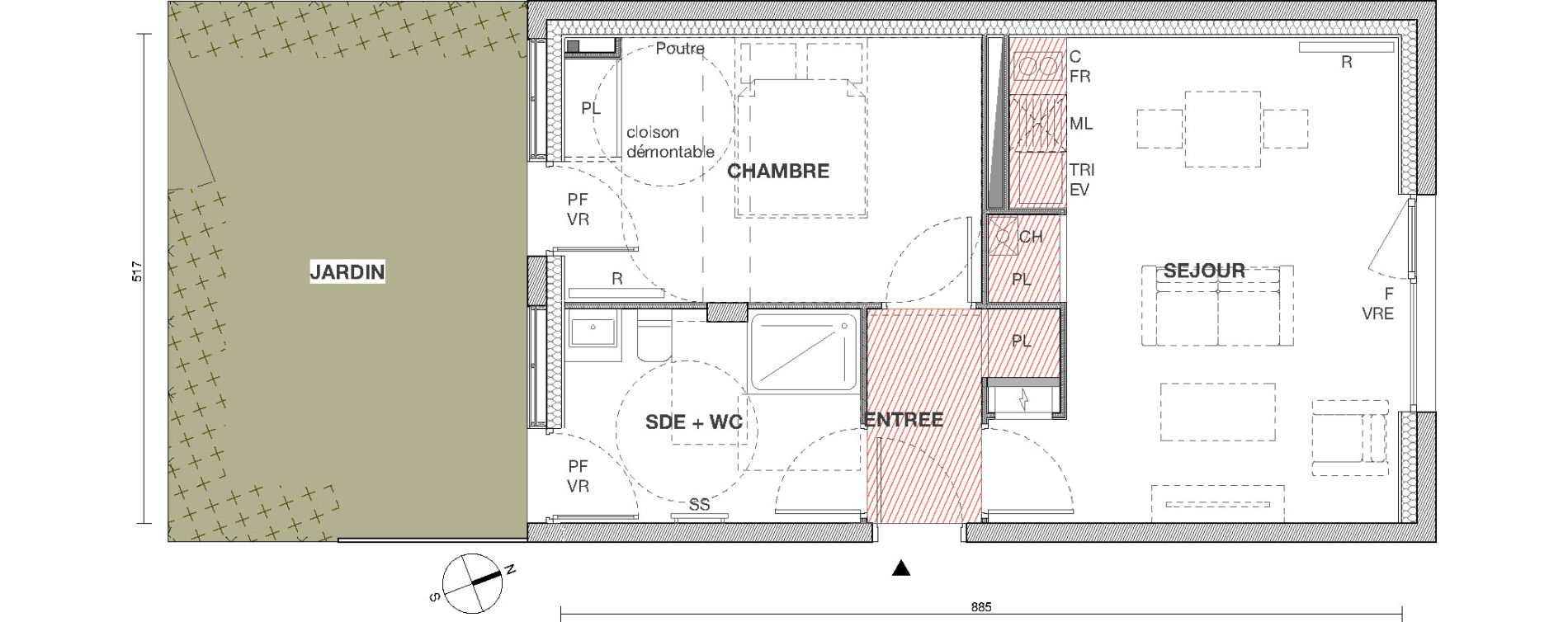 Appartement T2 de 43,31 m2 &agrave; Cornebarrieu Monges croix du sud