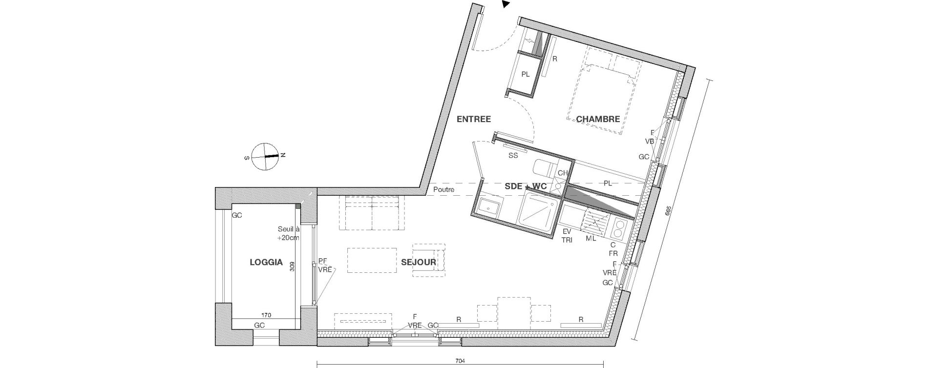 Appartement T2 de 42,71 m2 &agrave; Cornebarrieu Monges croix du sud