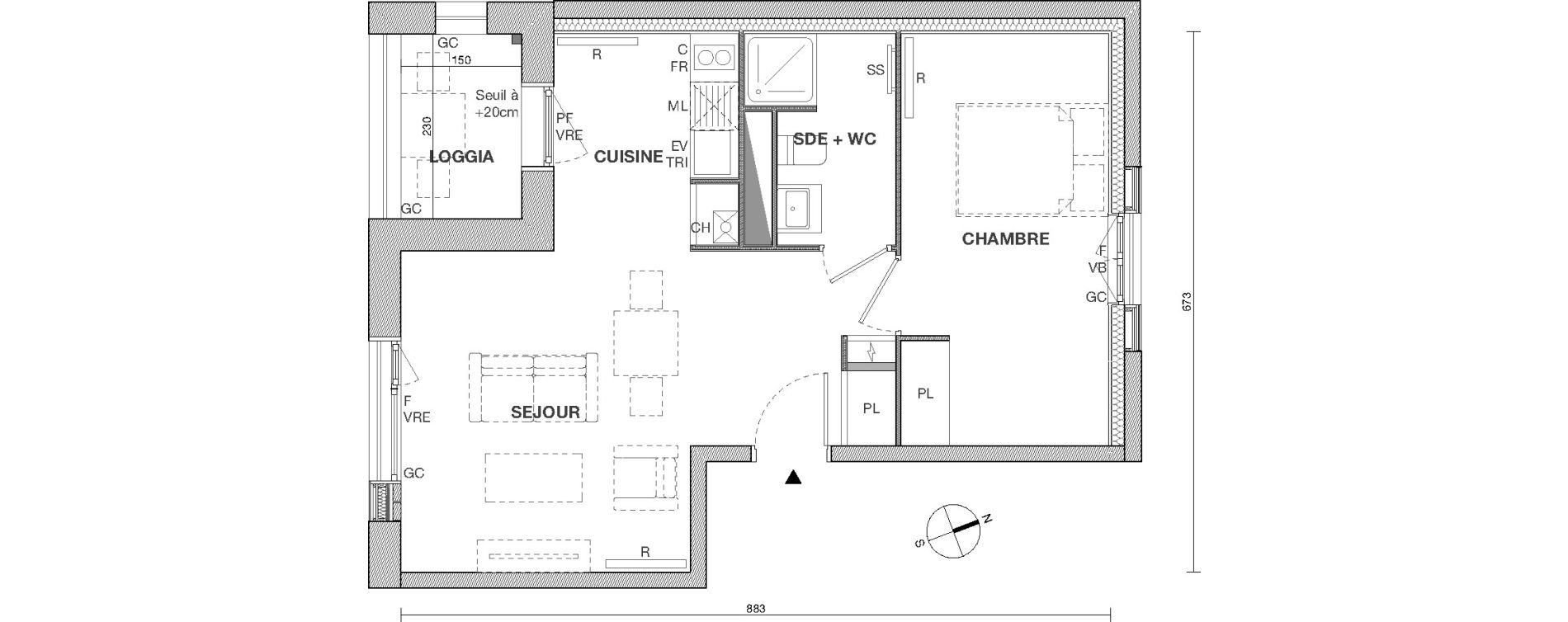 Appartement T2 de 43,90 m2 &agrave; Cornebarrieu Monges croix du sud