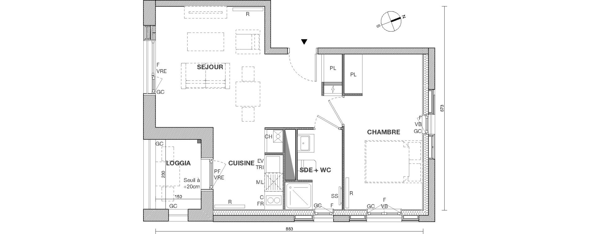 Appartement T2 de 43,90 m2 &agrave; Cornebarrieu Monges croix du sud